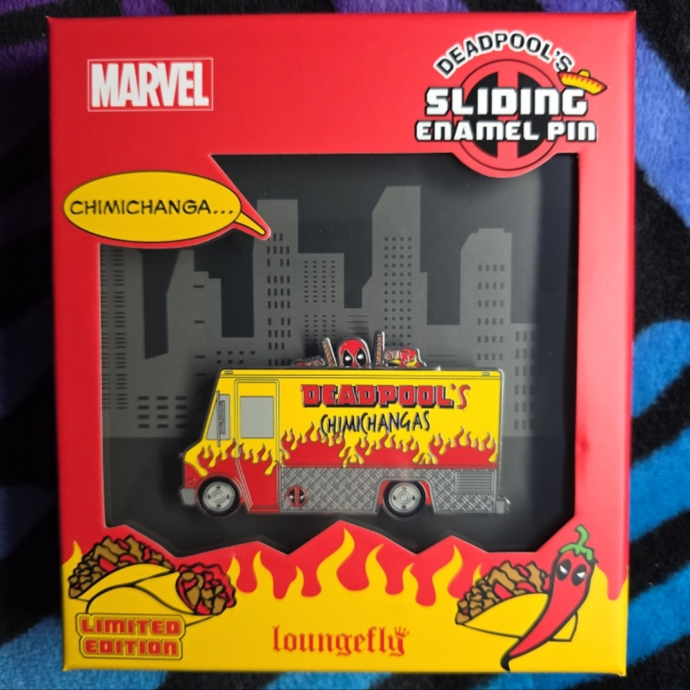 Loungefly Sliding Enamel Pin Deadpool Chimichanga Truck